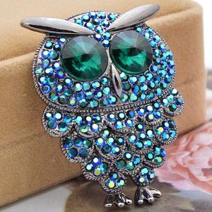 Exquisite Cindy Xiang Blue Owl Brooch Pendant Pin